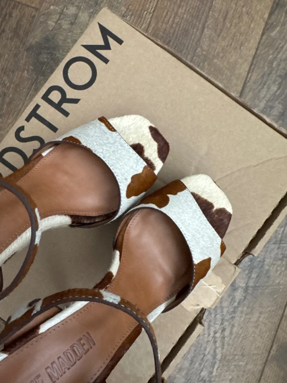 Cologne Cow Print Calf Hair Platform Dress Sandals